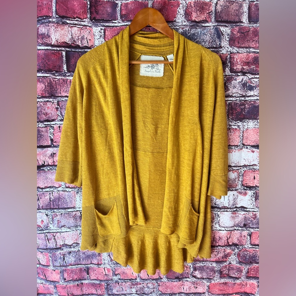 Angel Of The North Yellow Open Front Cardigan Sweater Pockets XS